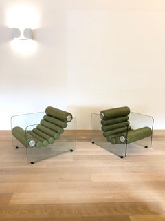 Pair of Glass and Leather "Hyaline" Lounge Chair by Fabio Lenci for Comfort Line