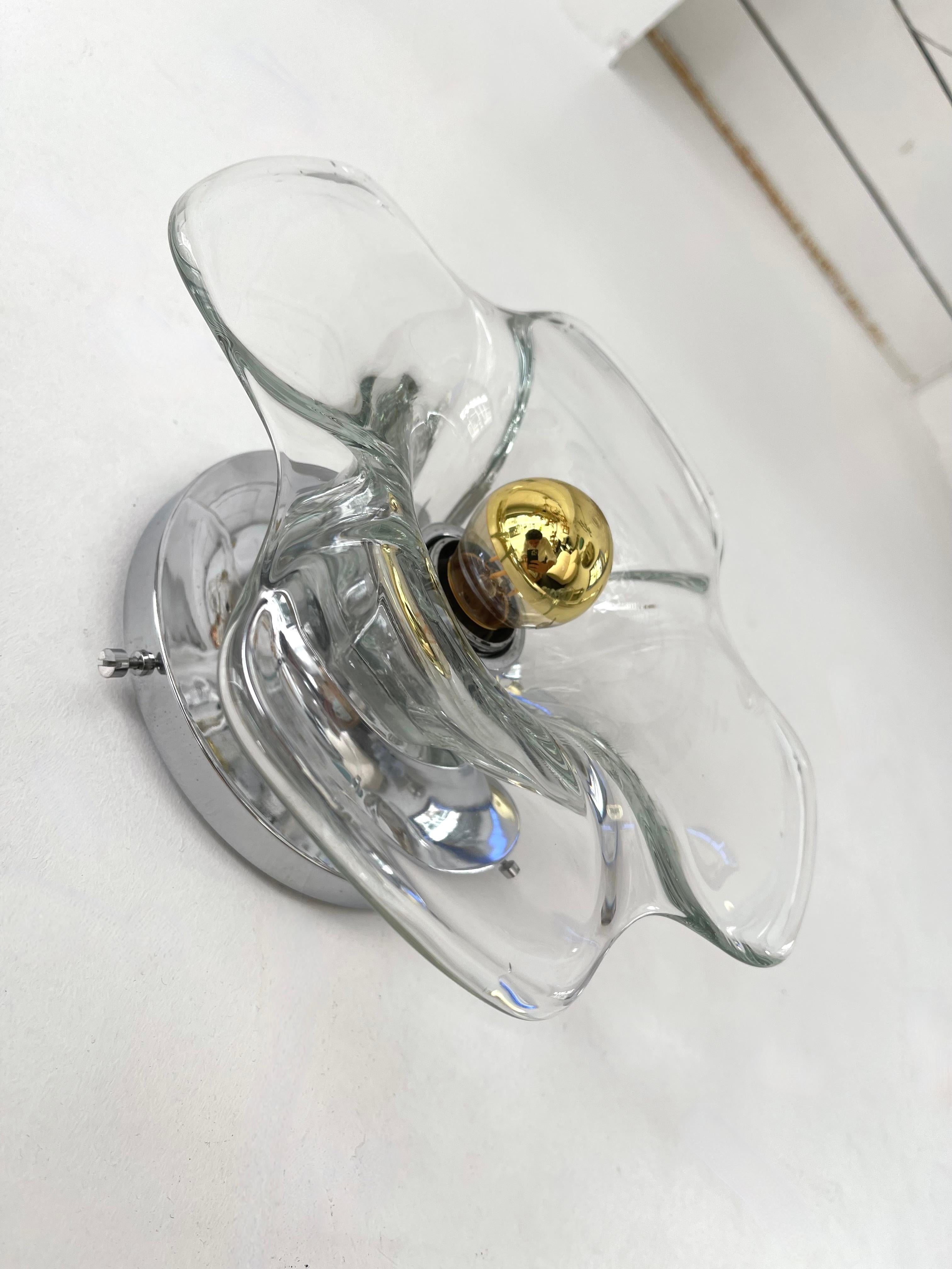 Pair of Glass and Metal Flower Sconces, Italy, 1970s For Sale 6