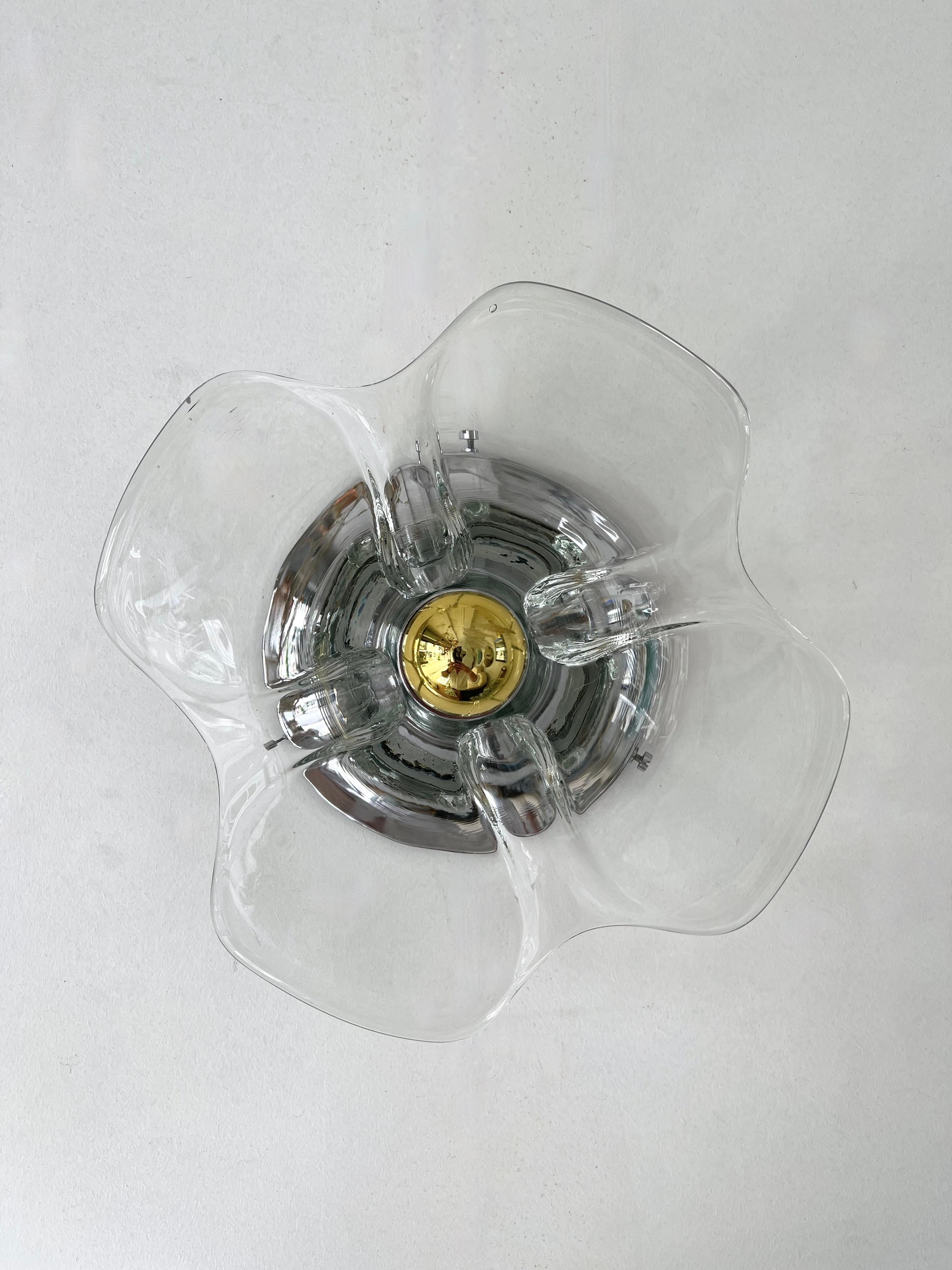 Pair of Glass and Metal Flower Sconces, Italy, 1970s For Sale 2
