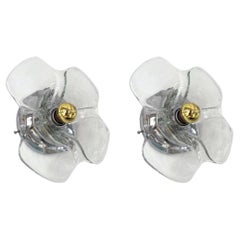 Pair of Glass and Metal Flower Sconces, Italy, 1970s