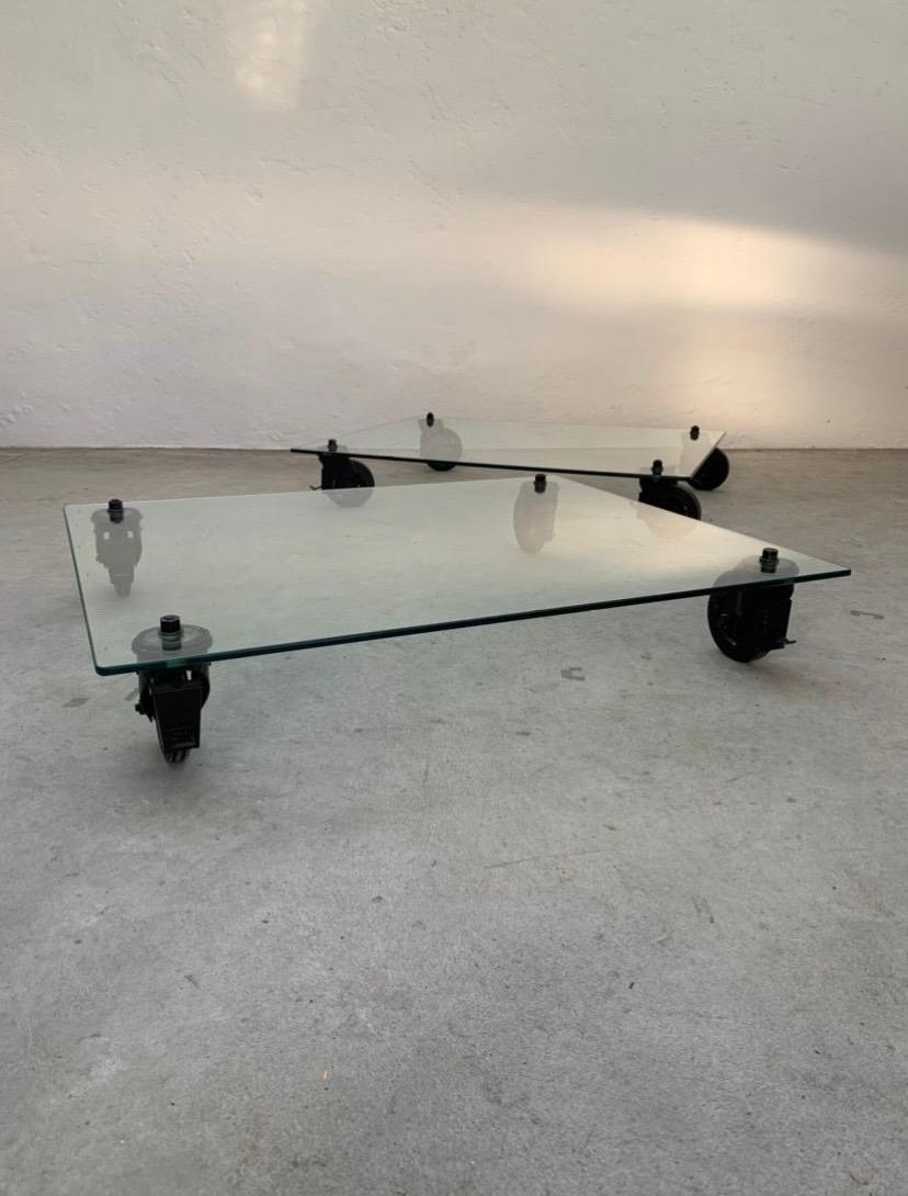 Pair of glass and metal low tables by Gae Aulenti for Fontana Arte, 1970s  2