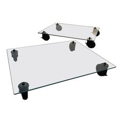Pair of glass and metal low tables by Gae Aulenti for Fontana Arte, 1970s