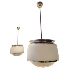 Pair of Glass and Metal Pendants, by Sergio Mazza for Artemide, 1965