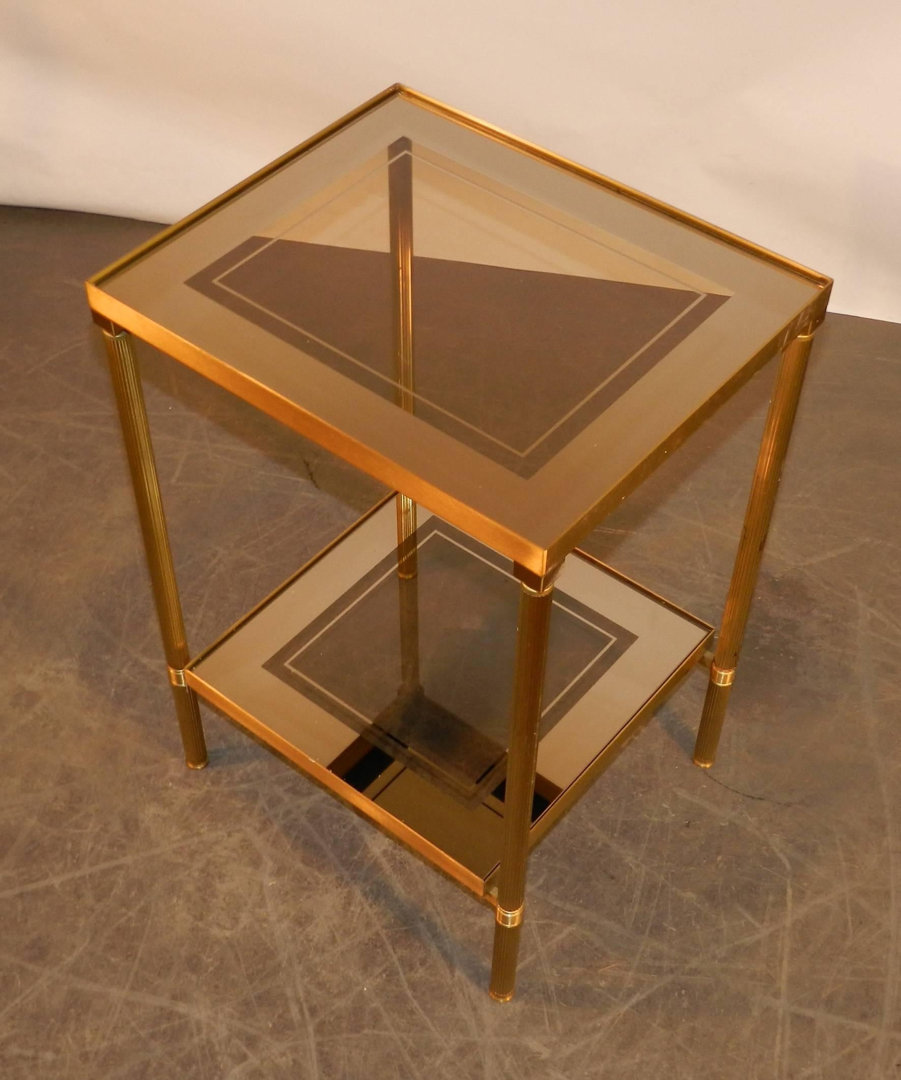 Pair of Glass and Mirror and Brass Side Tables in Maison Bagues Style In Good Condition In Saint-Ouen, FR