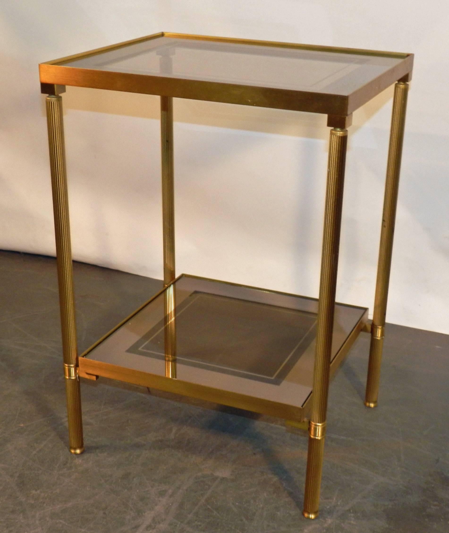 Late 20th Century Pair of Glass and Mirror and Brass Side Tables in Maison Bagues Style