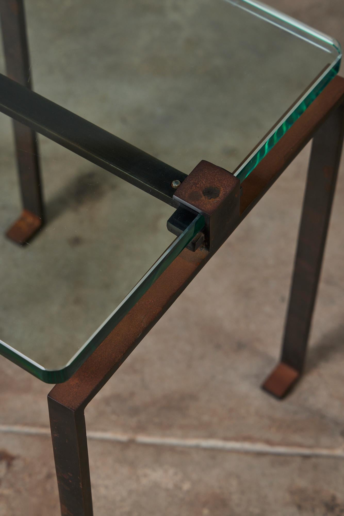 Pair of Glass and Oxidized Steel Side Tables 5