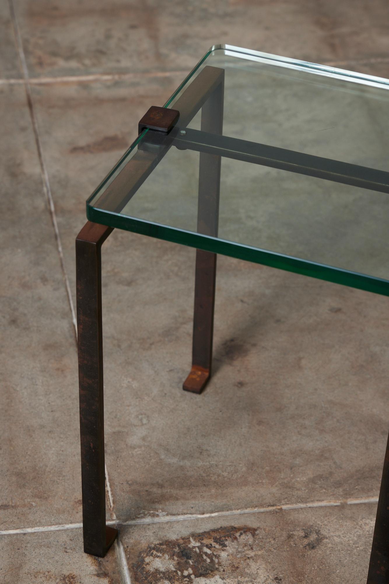 Pair of Glass and Oxidized Steel Side Tables 2