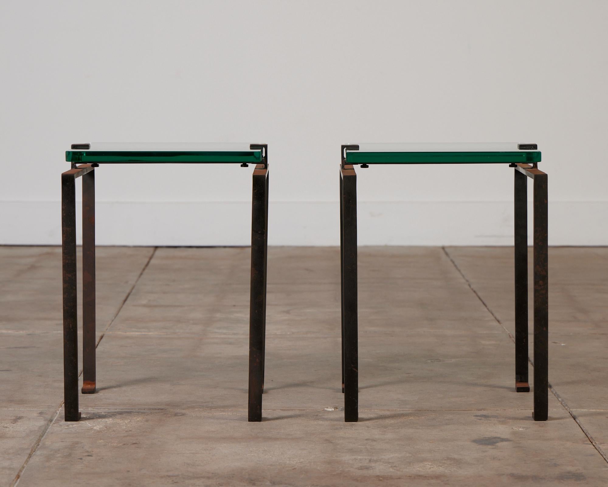 Pair of Glass and Oxidized Steel Side Tables 3
