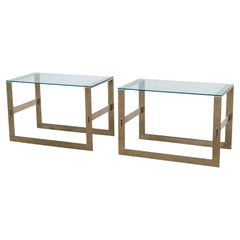 Pair of Glass and Polished Nickel Console End Tables