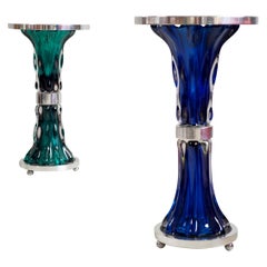 Pair of Glass and Polished Stainless Steel Pedestals, France, 2000
