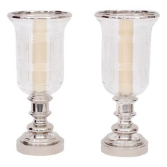 Pair of Glass and Silvered Metal Hurricanes by Ralph Lauren