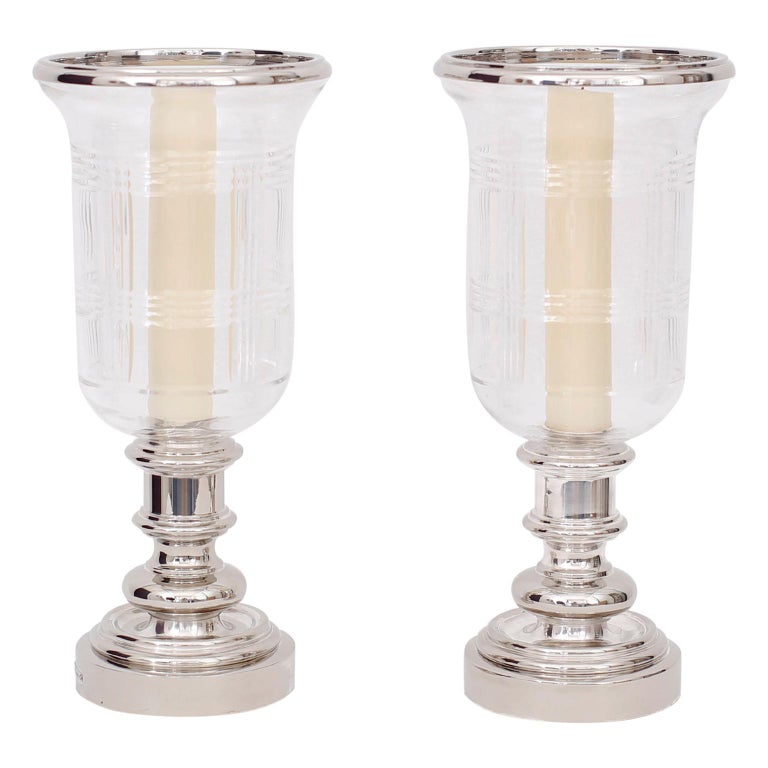 Pair of Glass and Silvered Metal Hurricanes by Ralph Lauren at 1stDibs