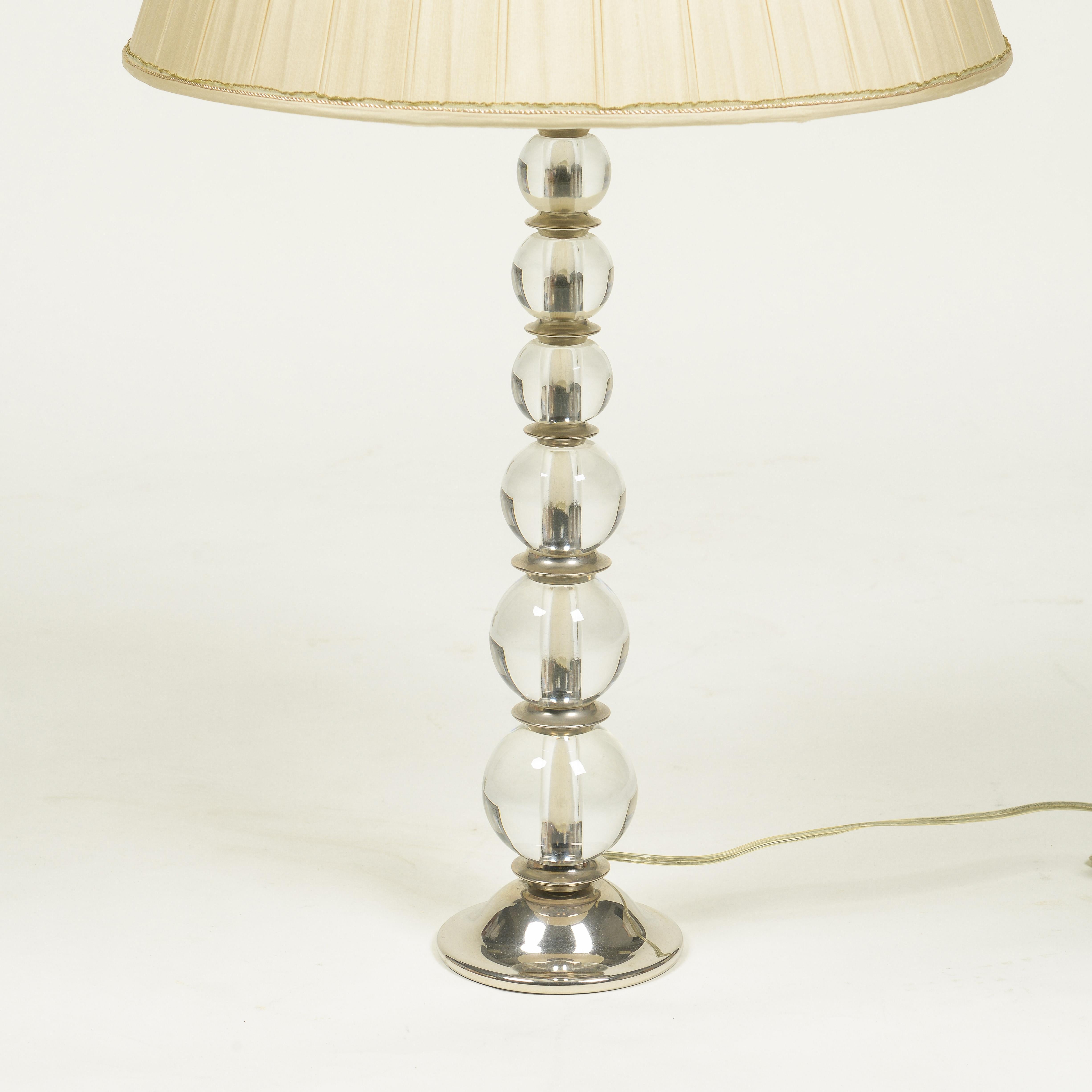 American Pair of Glass and Silvered Table Lamps For Sale