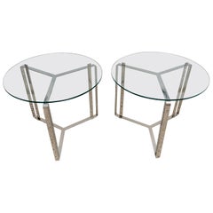Pair of Glass and Steel Round End Tables