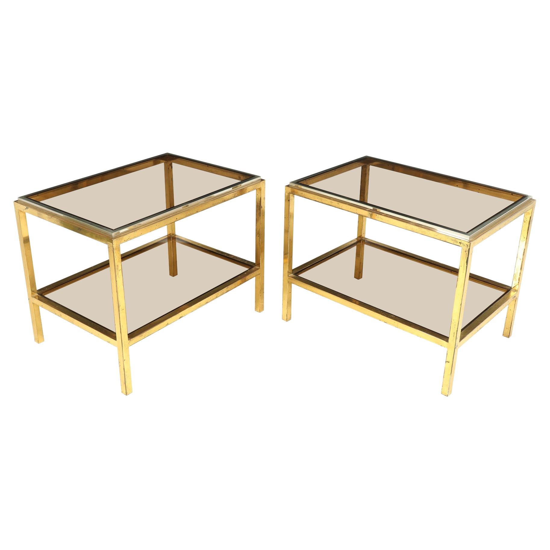 Pair of Glass and Steel Side Tables in the Manner of Willy Rizzo, c1960