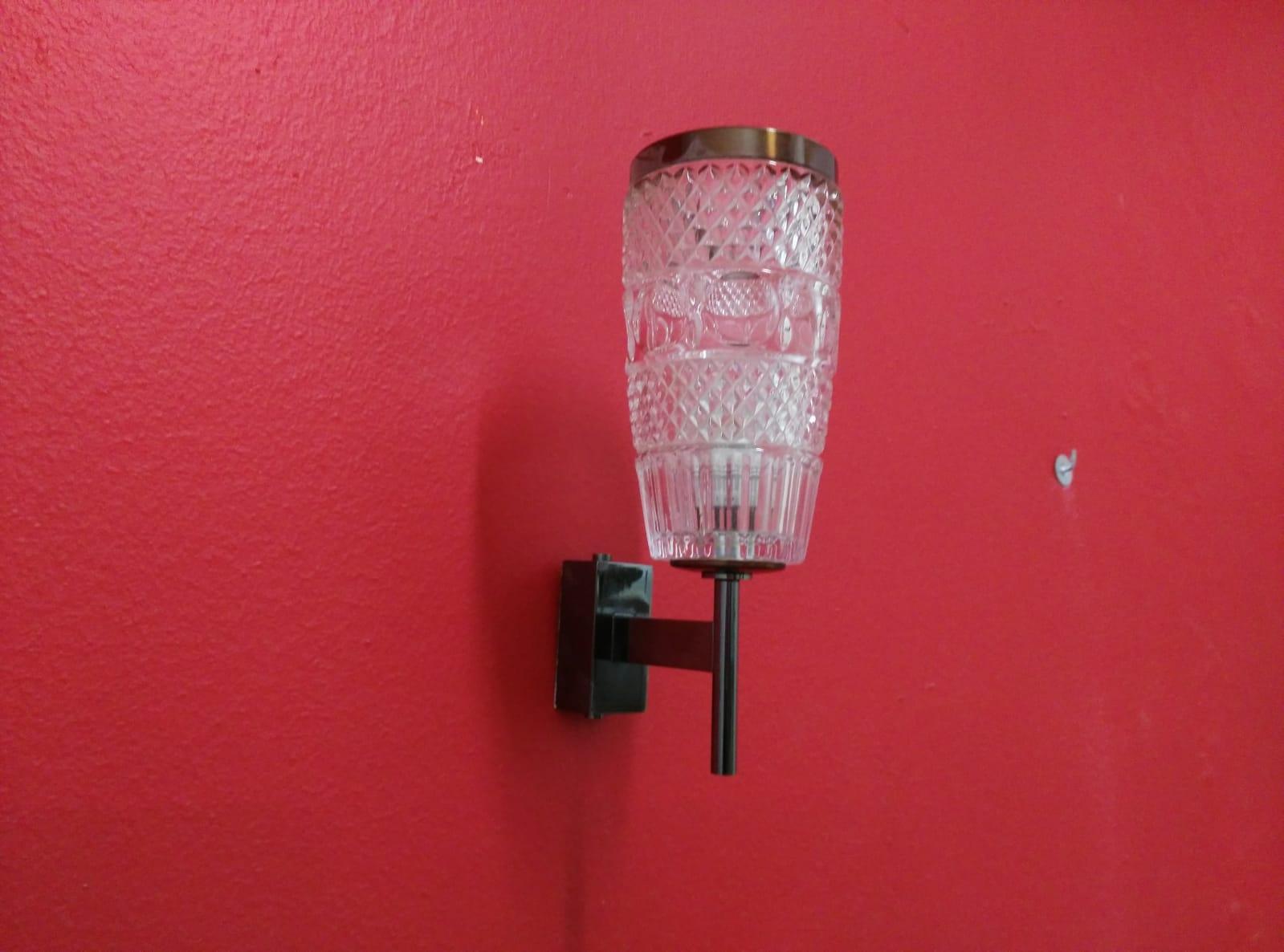 Mid-Century Modern midcenturyPair of Glass and Steel Wall Lamps, Italian Style, 1950s For Sale