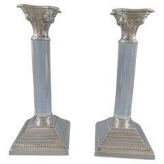 Pair of Glass and Sterling Silver Candlesticks