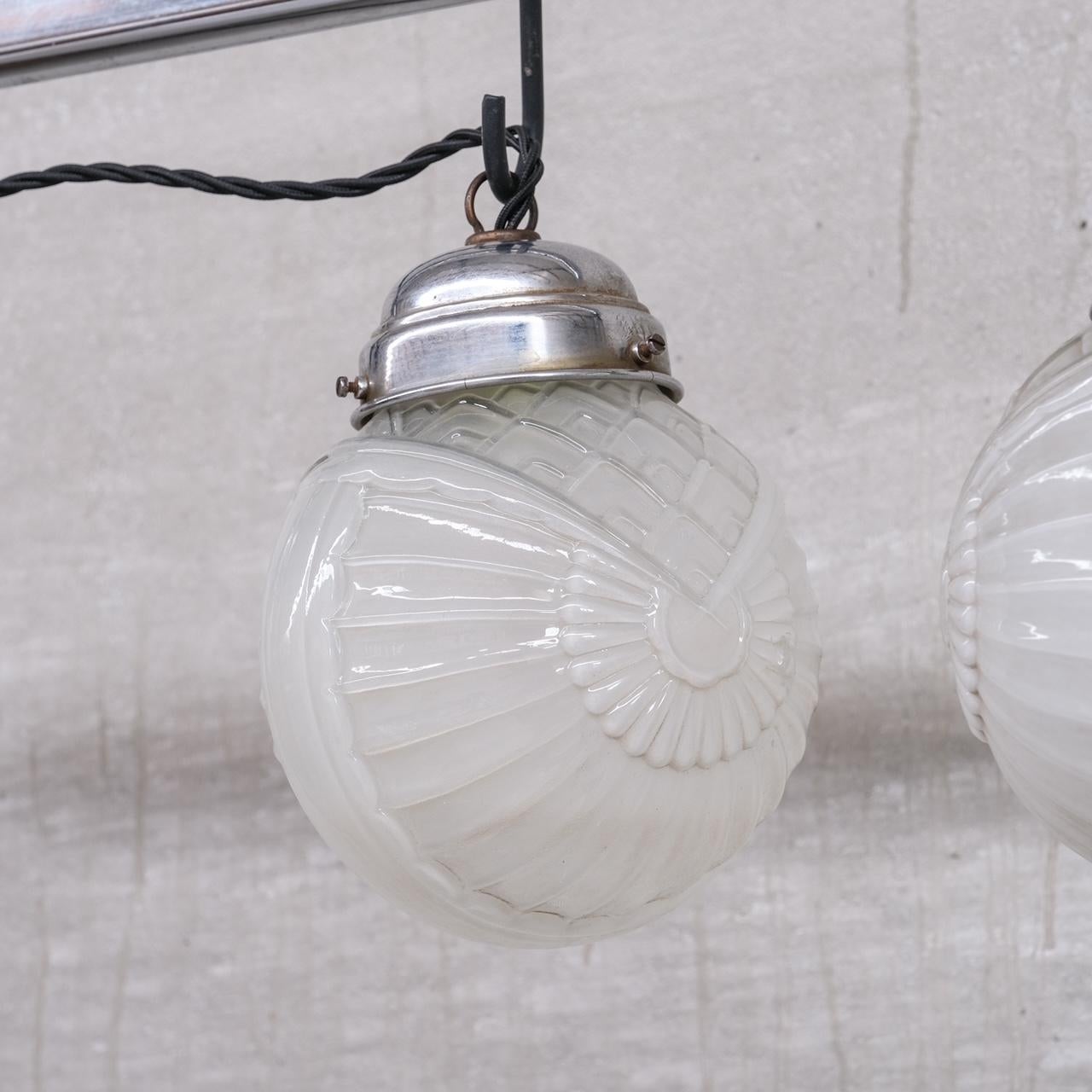 Pair of Glass Art Deco Small Pendant Lights In Good Condition For Sale In London, GB
