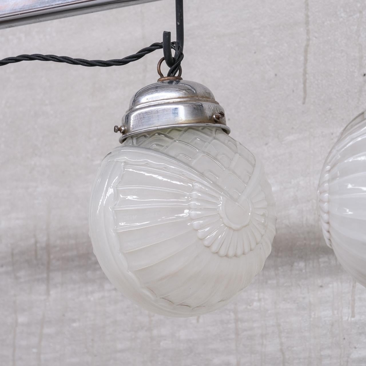 20th Century Pair of Glass Art Deco Small Pendant Lights For Sale