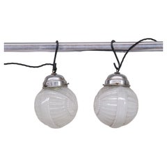 Pair of Glass Art Deco Small Pendant Lights