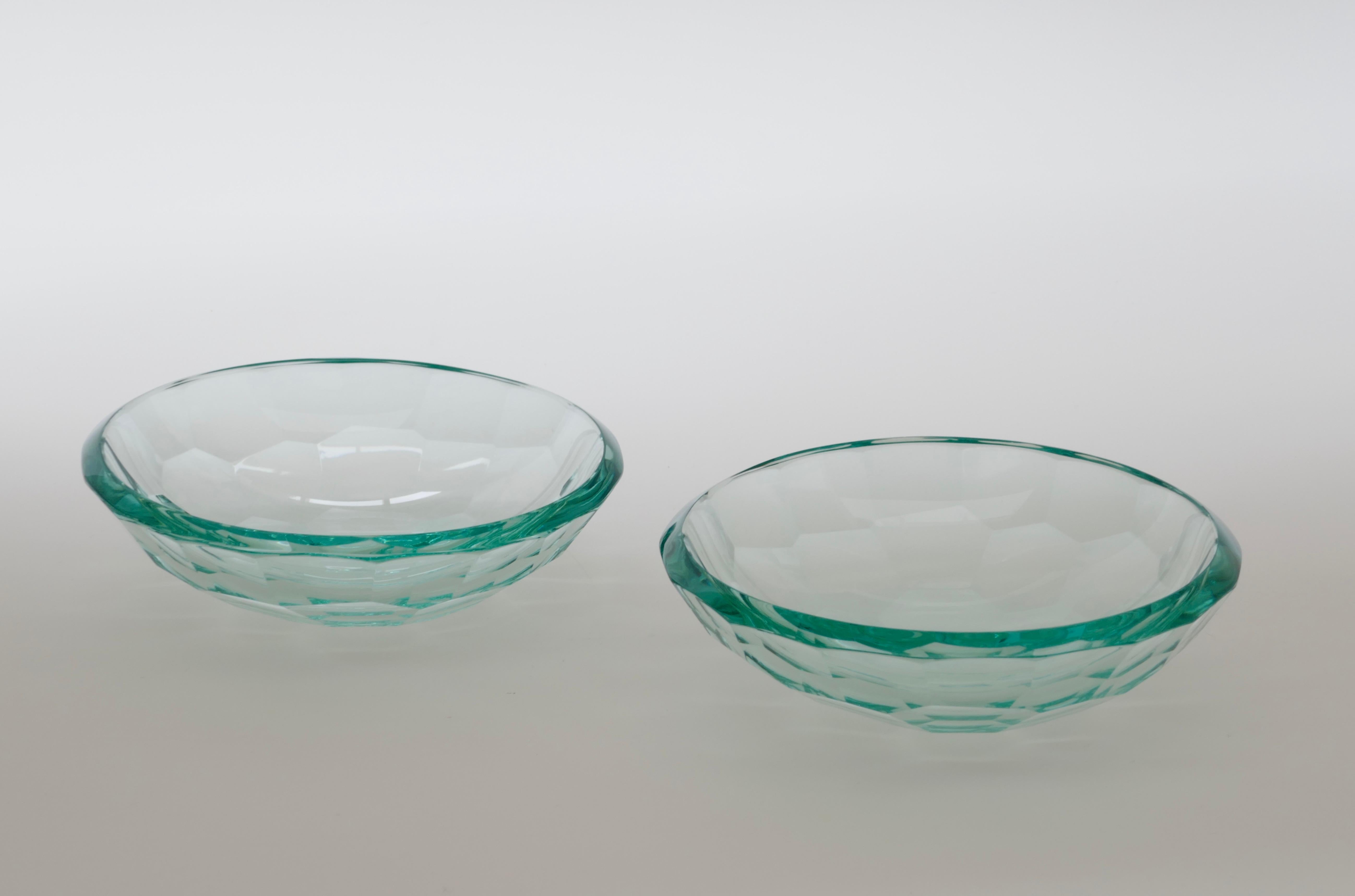 Pair of glass beveled bowls or vide poche, Italy, 1960s.