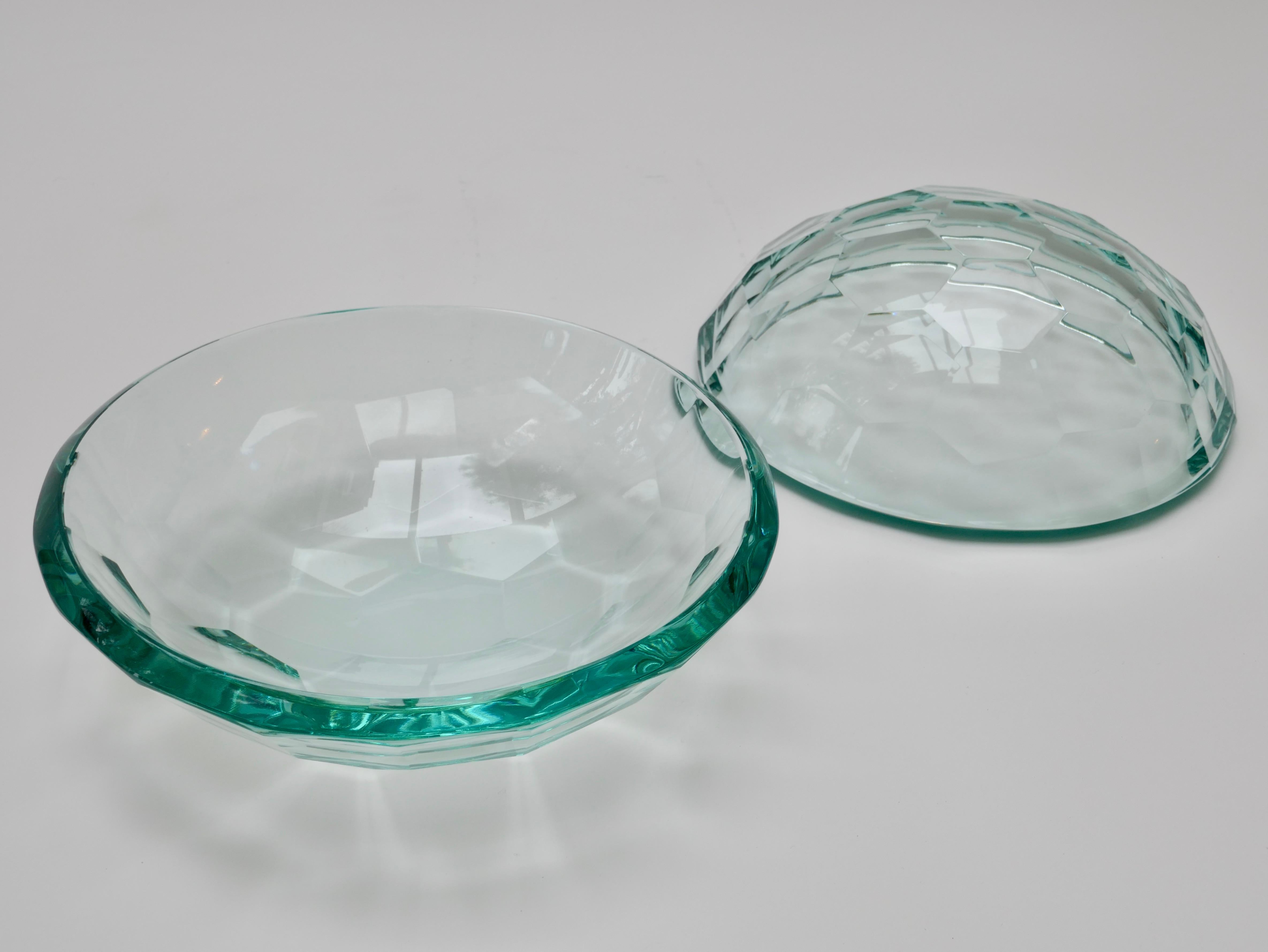 Italian Pair of Glass Beveled Bowls or Vide Poche, Italy, 1960s