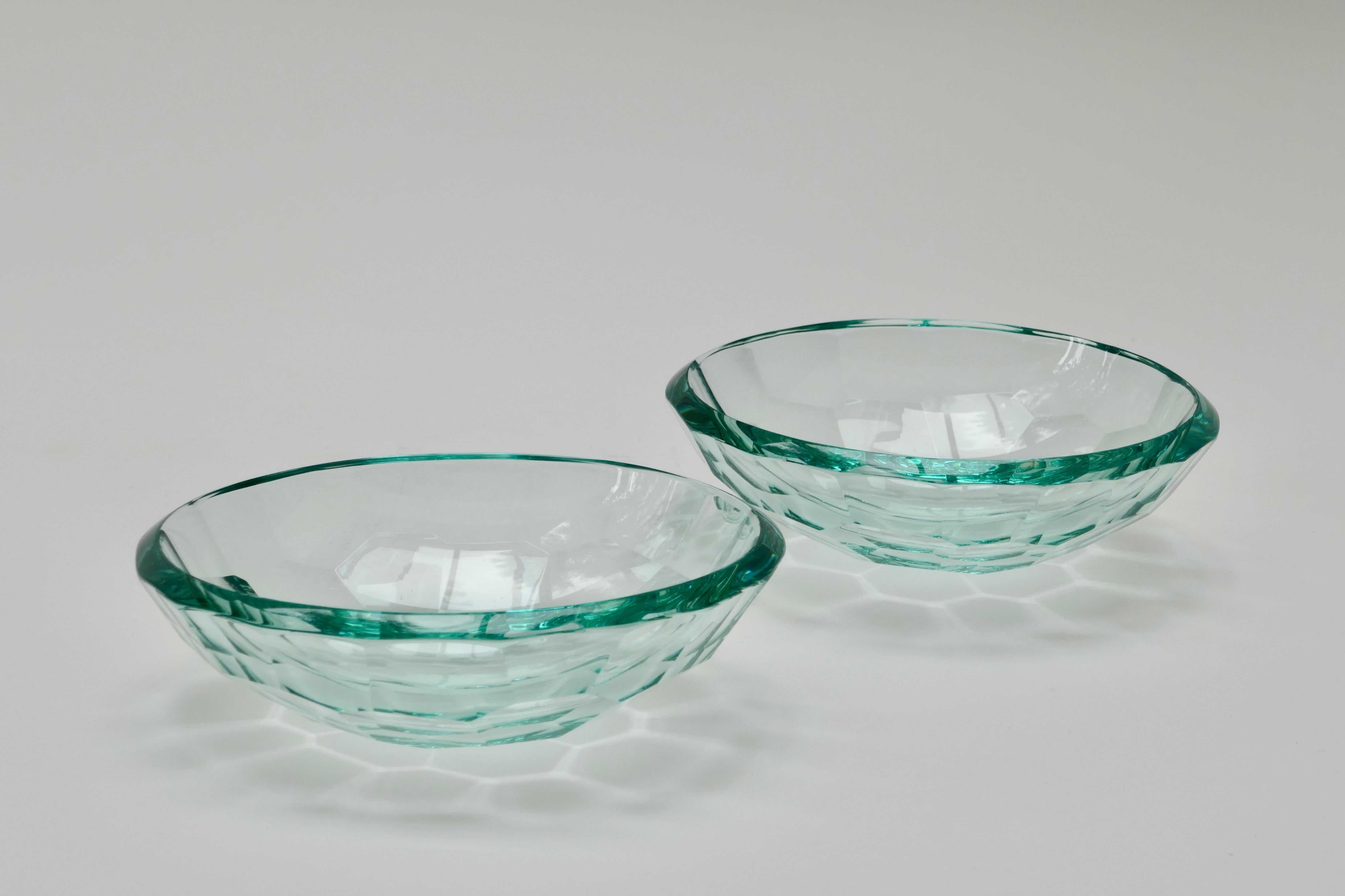 Pair of Glass Beveled Bowls or Vide Poche, Italy, 1960s In Good Condition In London, GB