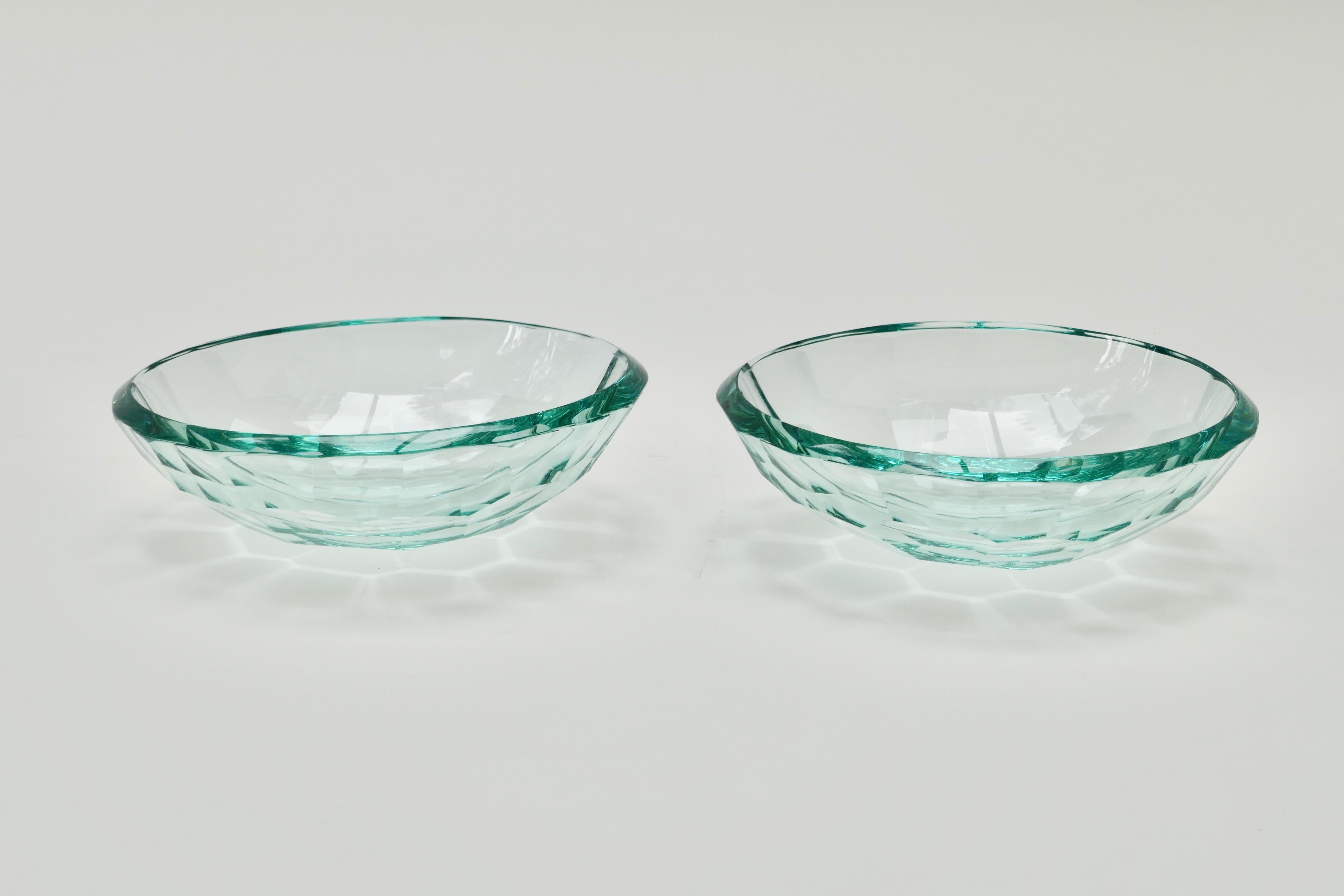 Mid-20th Century Pair of Glass Beveled Bowls or Vide Poche, Italy, 1960s