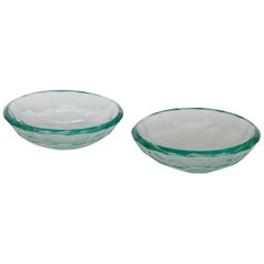 Pair of Glass Beveled Bowls or Vide Poche, Italy, 1960s