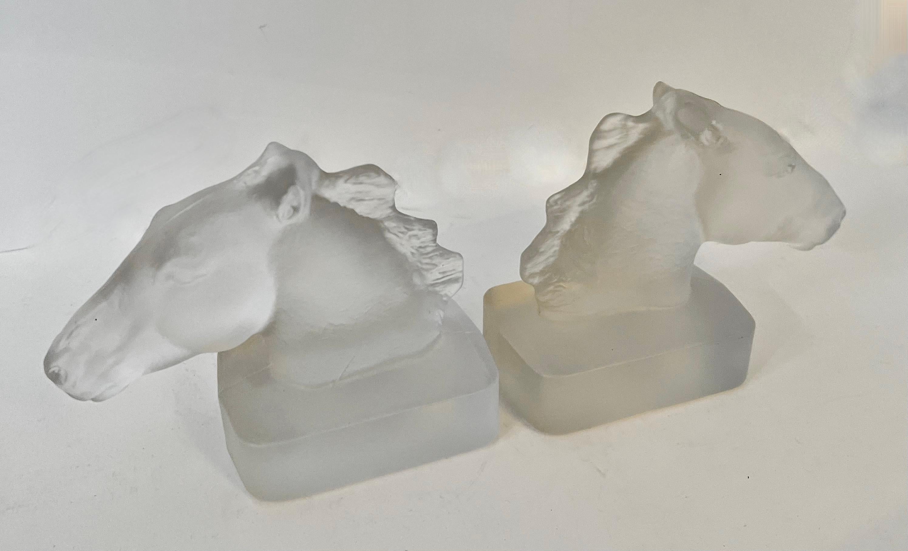 Frosted Pair of Glass Bookends in the Style of Lalique For Sale