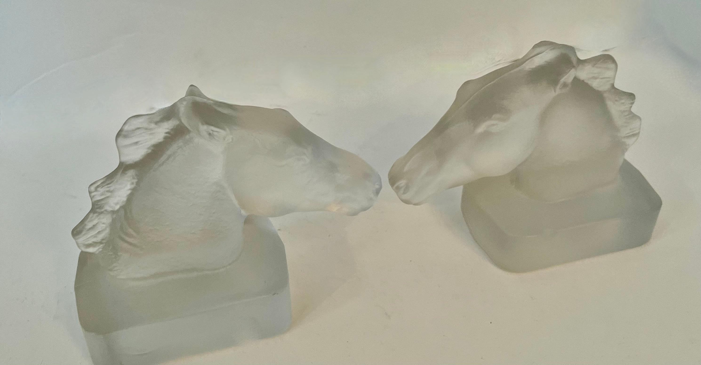 Art Glass Pair of Glass Bookends in the Style of Lalique For Sale