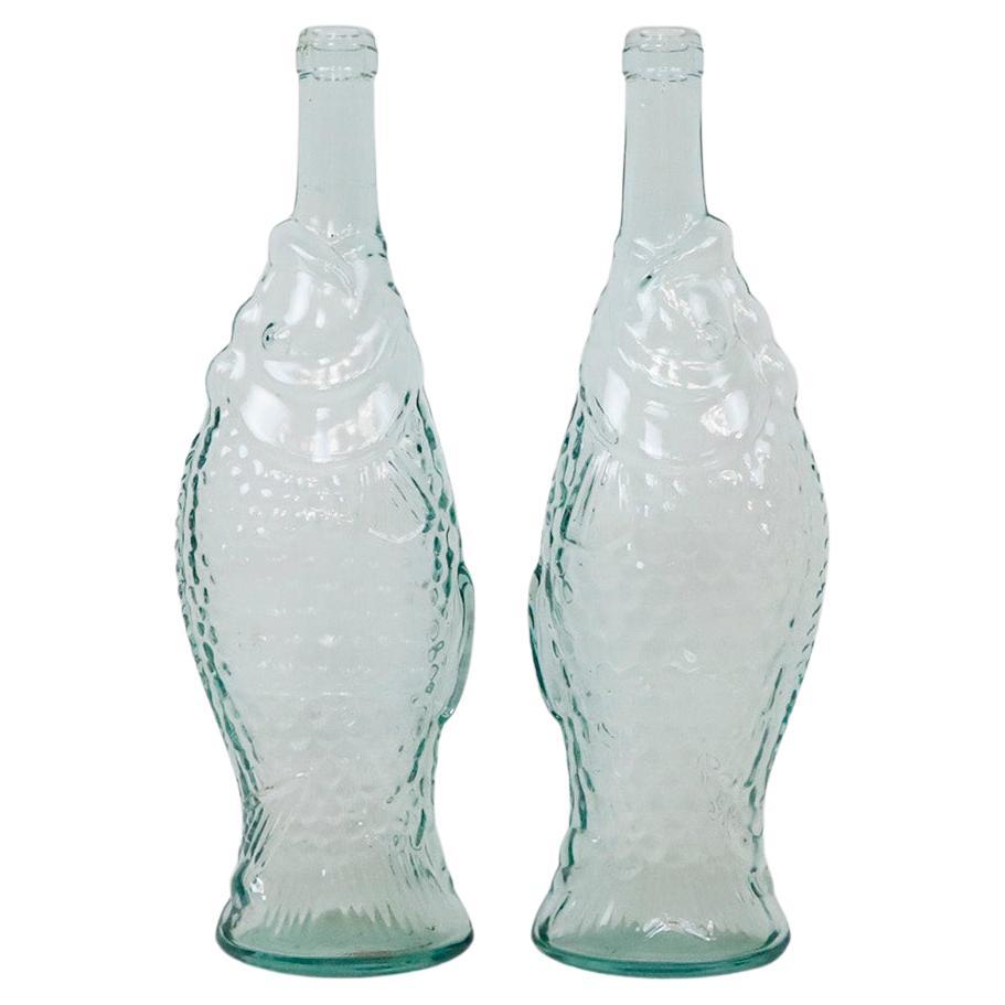 Pair of Glass Bottles in Fish Shape For Sale