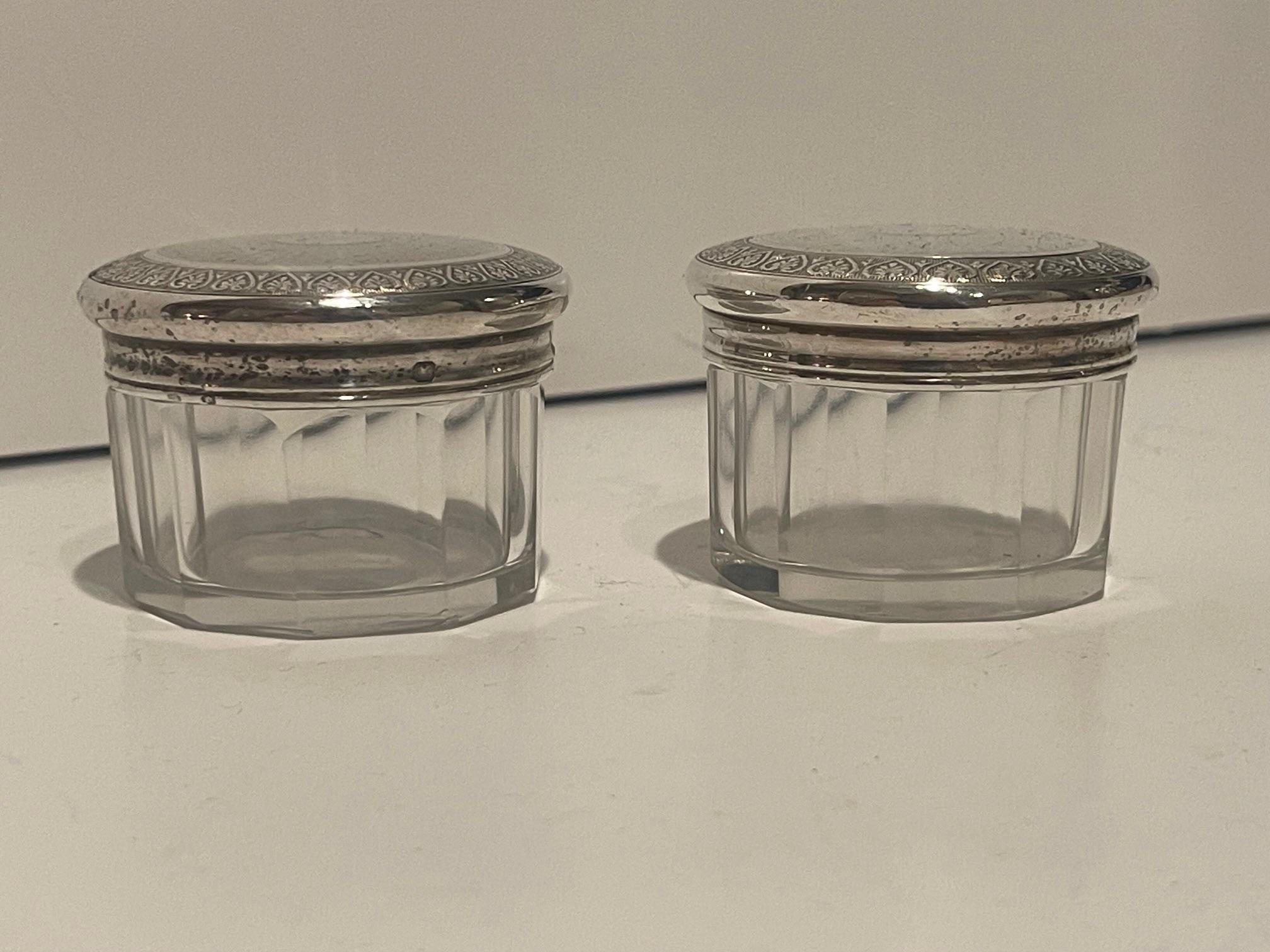 Pair of Glass Bottles with Sterling Silver Tops, Late 19th Century For Sale 1
