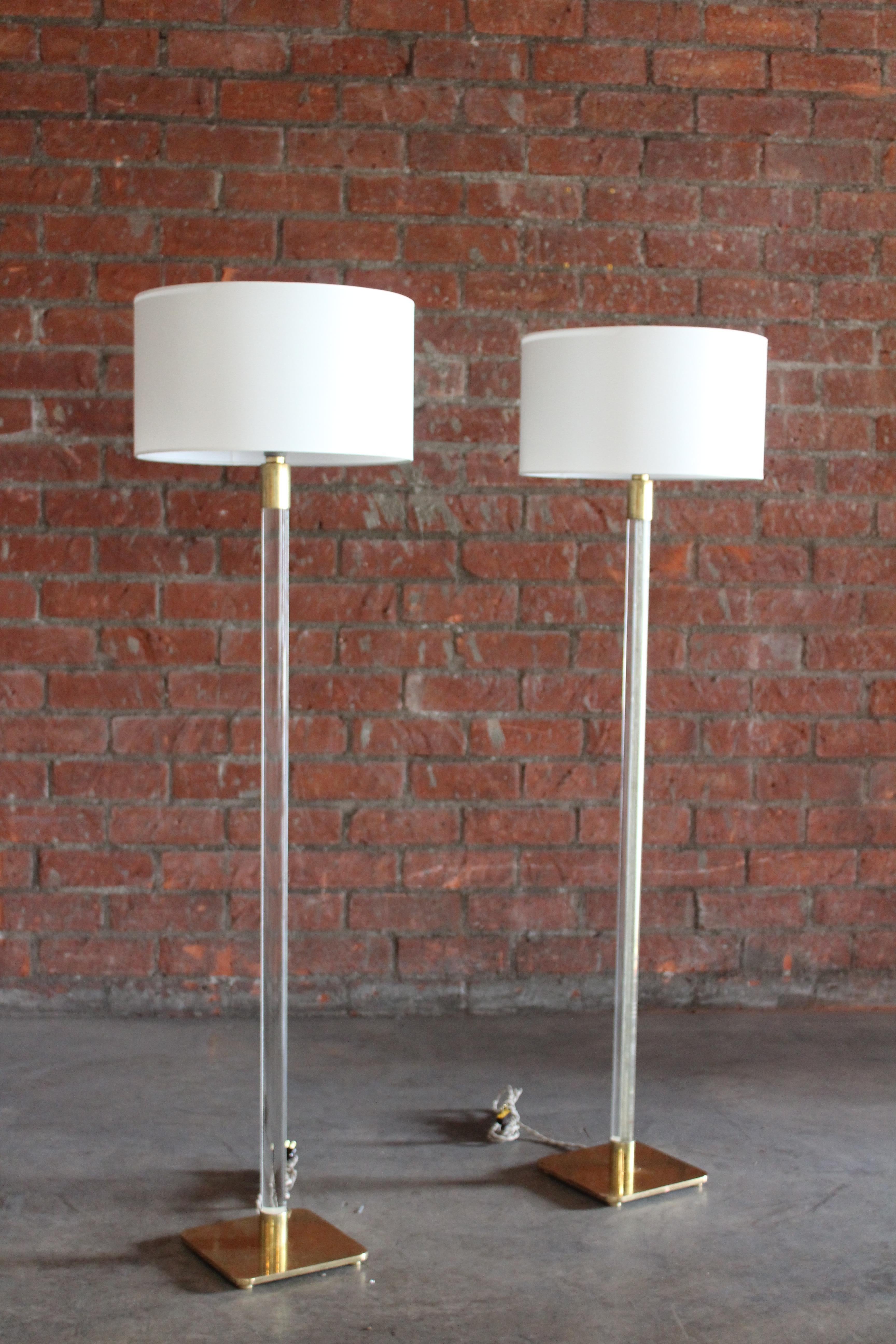 Pair of Glass & Brass Floor Lamps by Hansen, NYC, 1970s For Sale 6