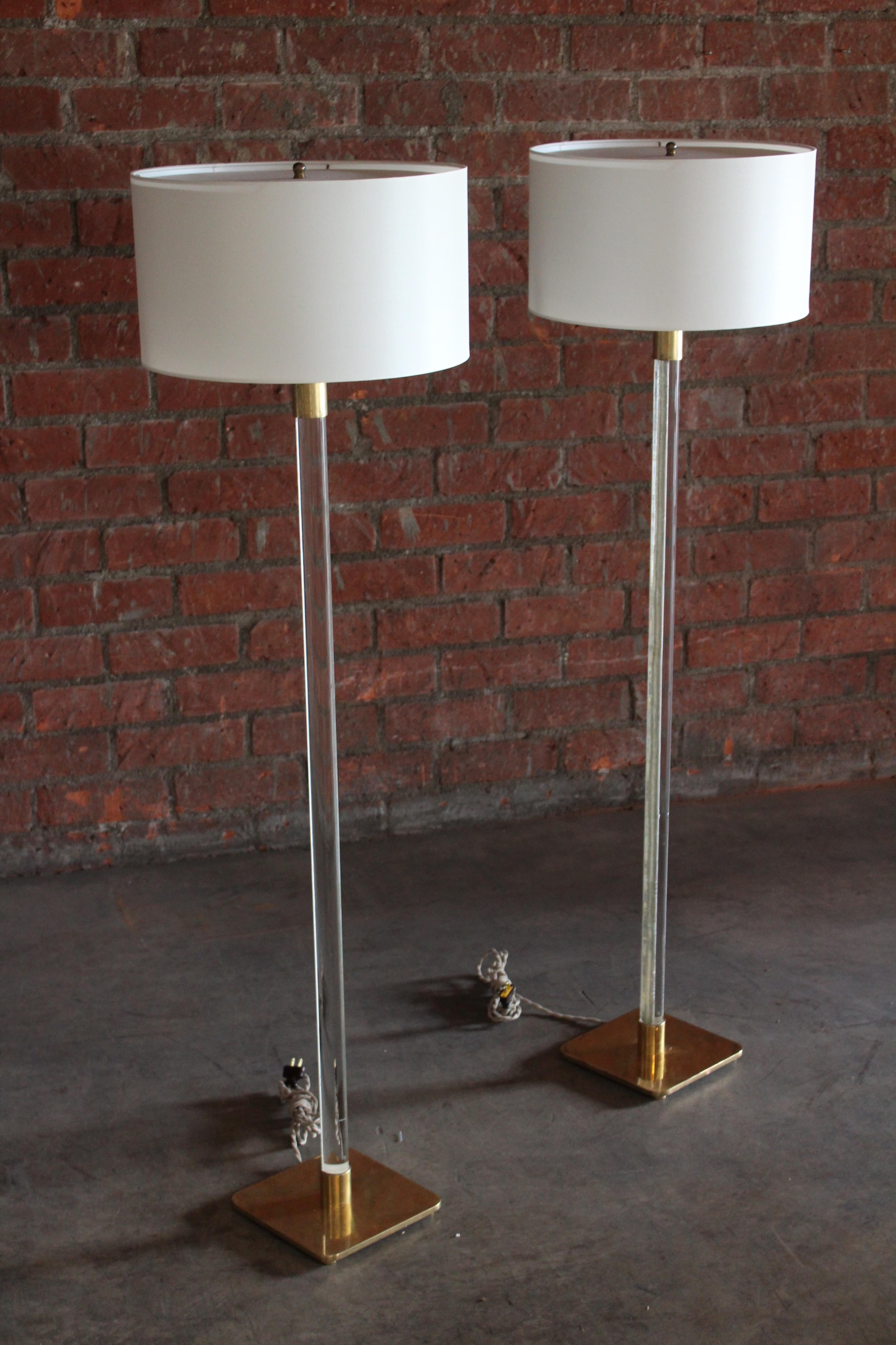 Pair of Glass & Brass Floor Lamps by Hansen, NYC, 1970s For Sale 7