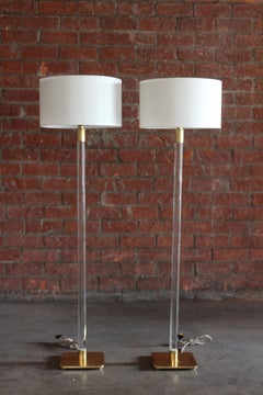 Pair of Glass & Brass Floor Lamps by Hansen, NYC, 1970s
