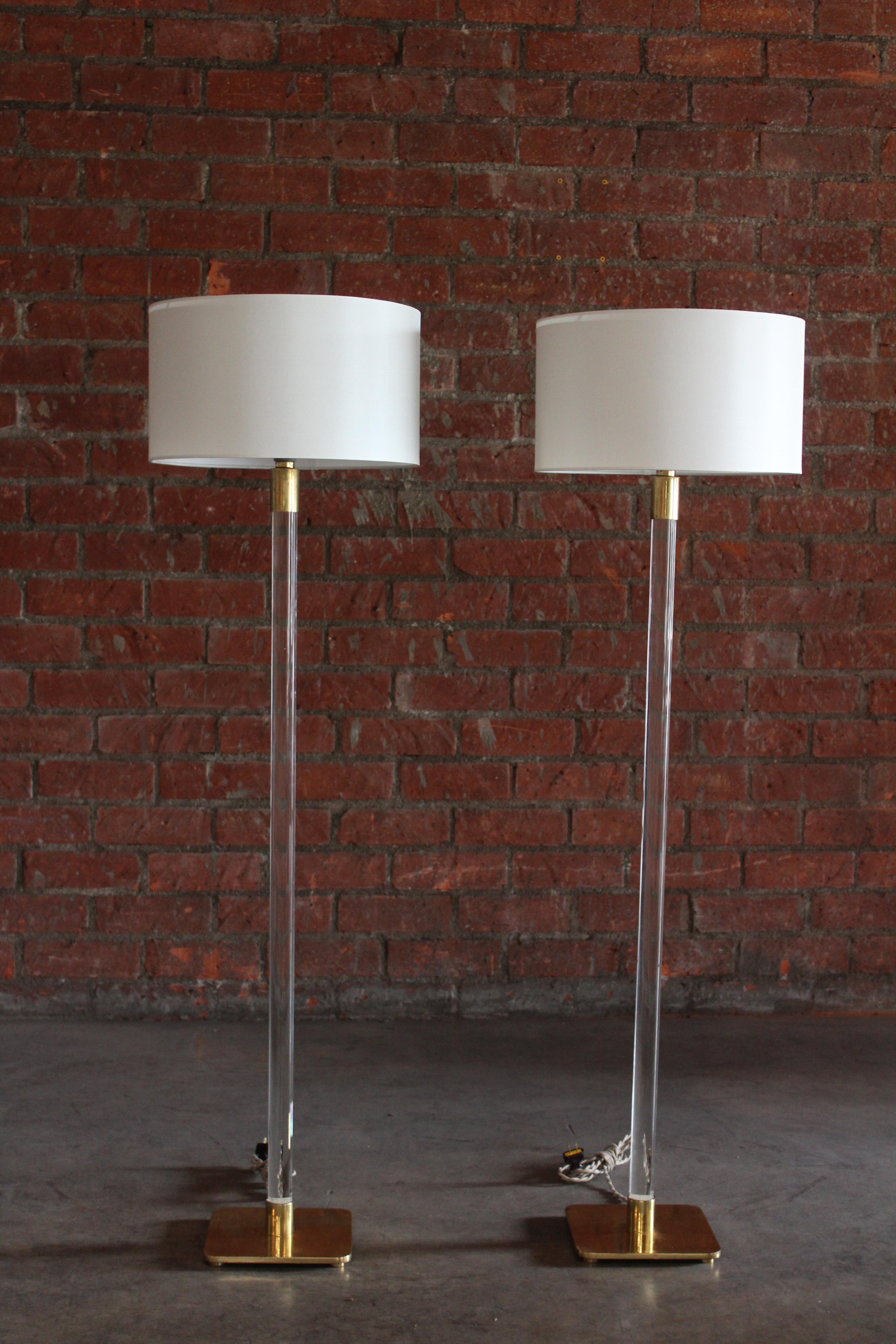 Pair of Glass & Brass Floor Lamps by Hansen, NYC, 1970s For Sale 13