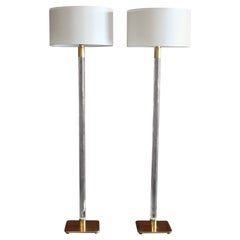 Vintage Pair of Glass & Brass Floor Lamps by Hansen, NYC, 1970s