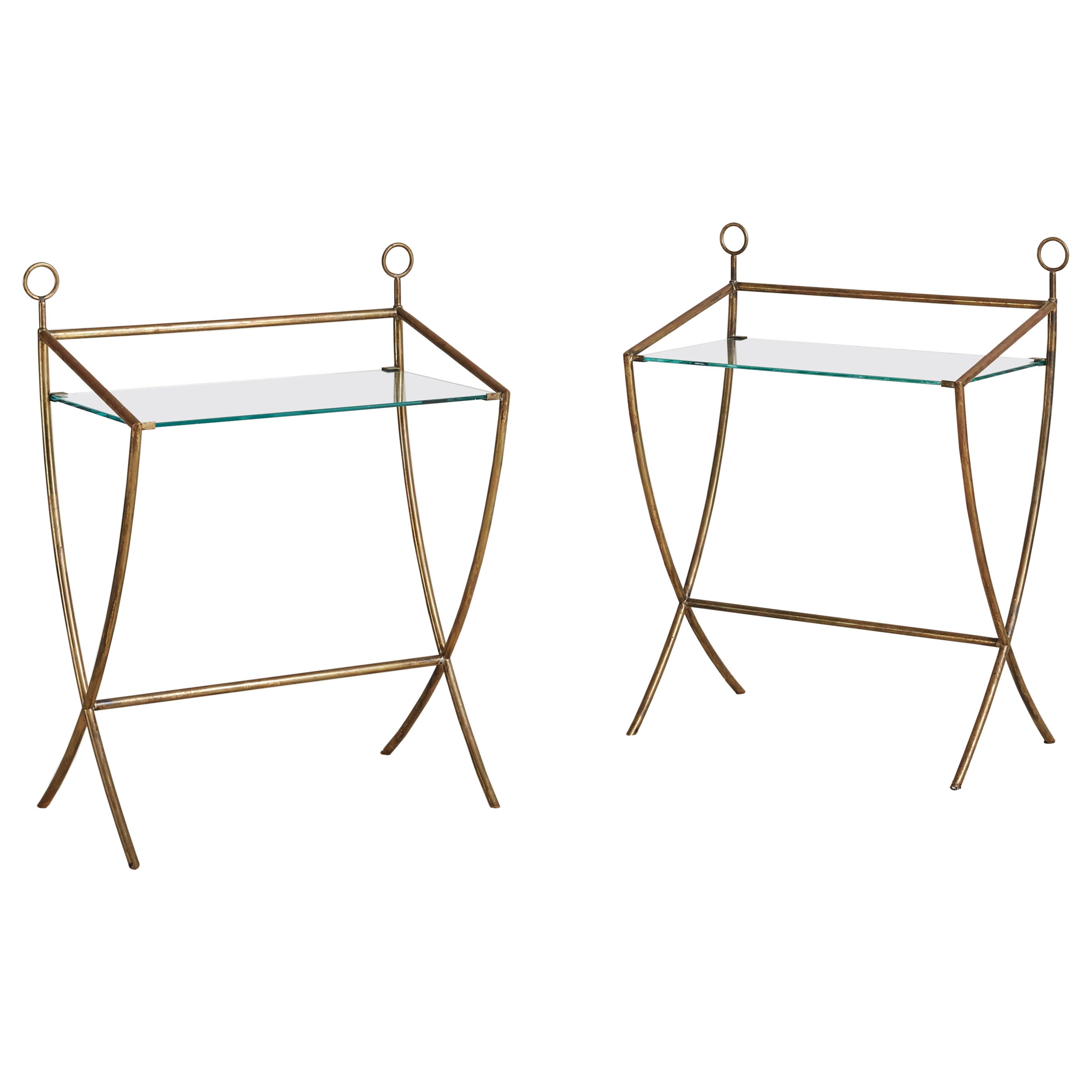 Pair of Glass + Brass Side Tables, Italy