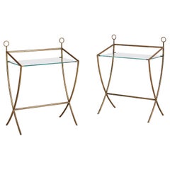 Pair of Glass + Brass Side Tables, Italy
