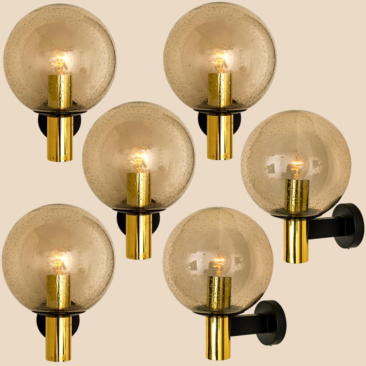 1 of the 3 Pair of Glass Brass Wall Lamps by Glashütte Limburg, 1975s For Sale 4