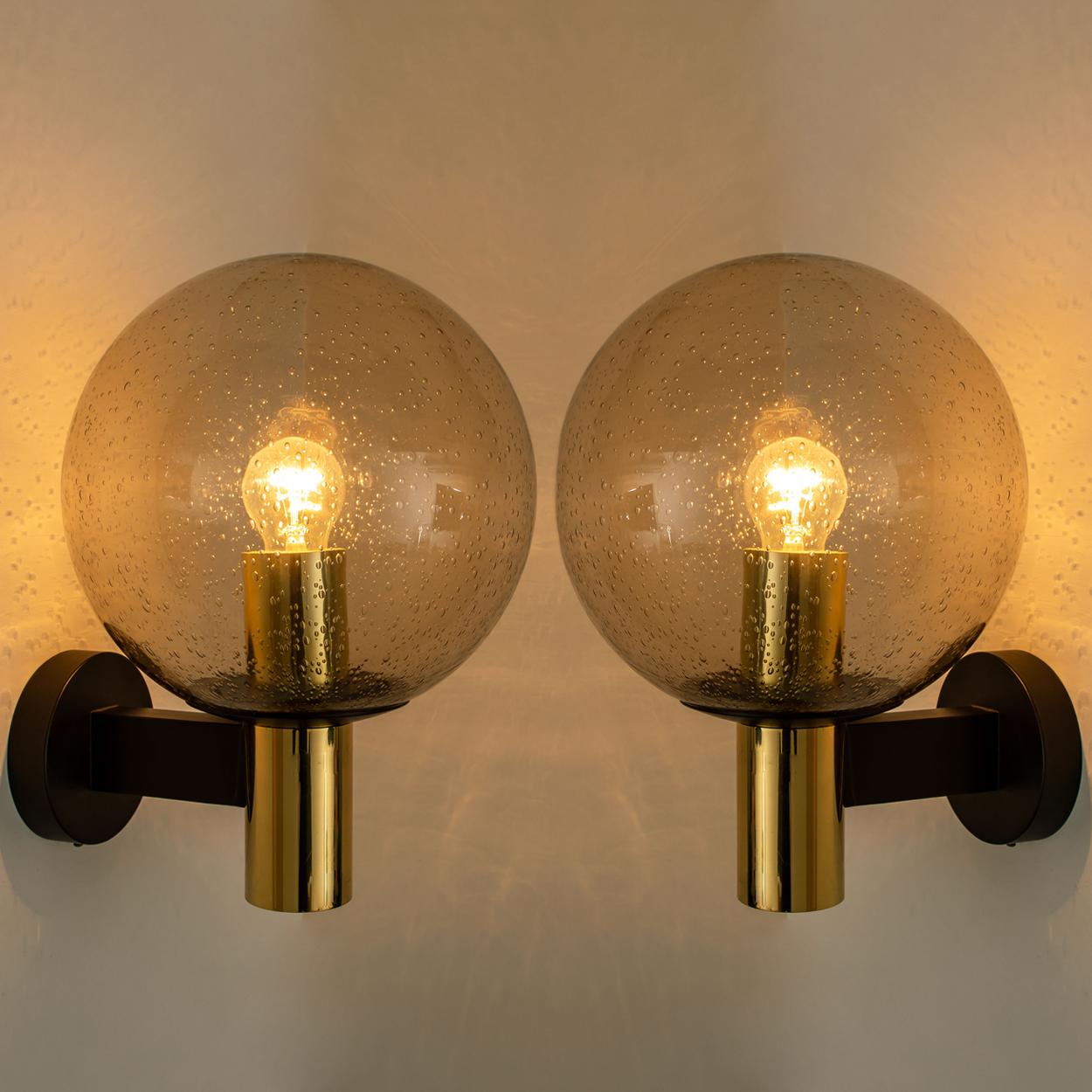 Metal 1 of the 3 Pair of Glass Brass Wall Lamps by Glashütte Limburg, 1975s For Sale