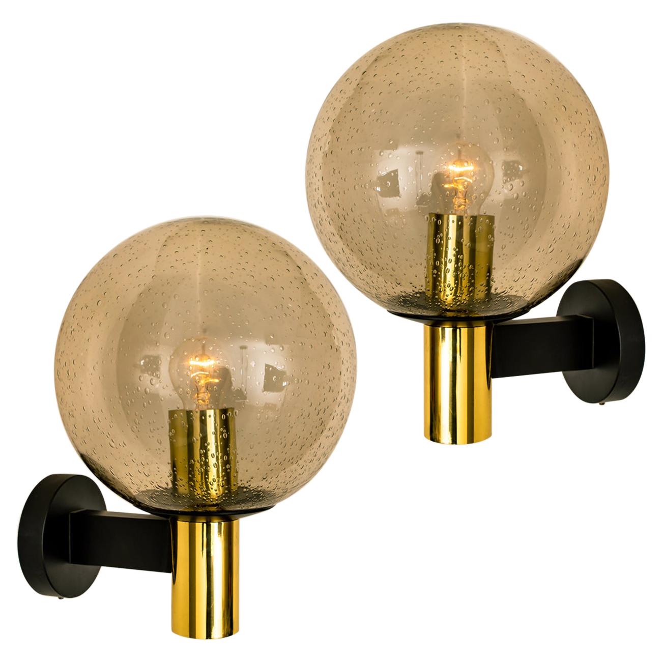 1 of the 3 Pair of Glass Brass Wall Lamps by Glashütte Limburg, 1975s