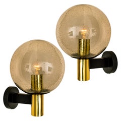 1 of the 3 Pair of Glass Brass Wall Lamps by Glashütte Limburg, 1975s