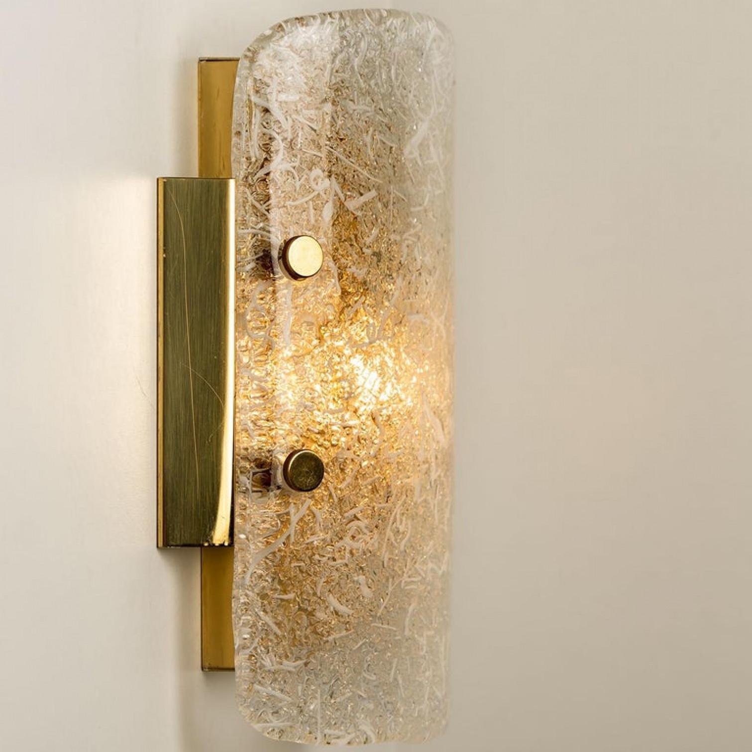 Mid-Century Modern Pair of Glass Brass Wall Sconces by Hillebrand, Austria, 1960 For Sale