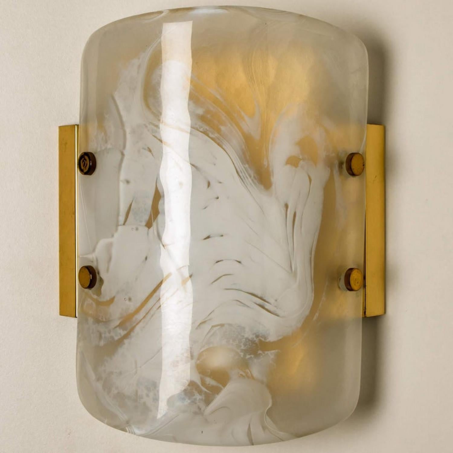 Pair of Glass Brass Wall Sconces by Hillebrand, Austria, 1960 In Good Condition For Sale In Rijssen, NL