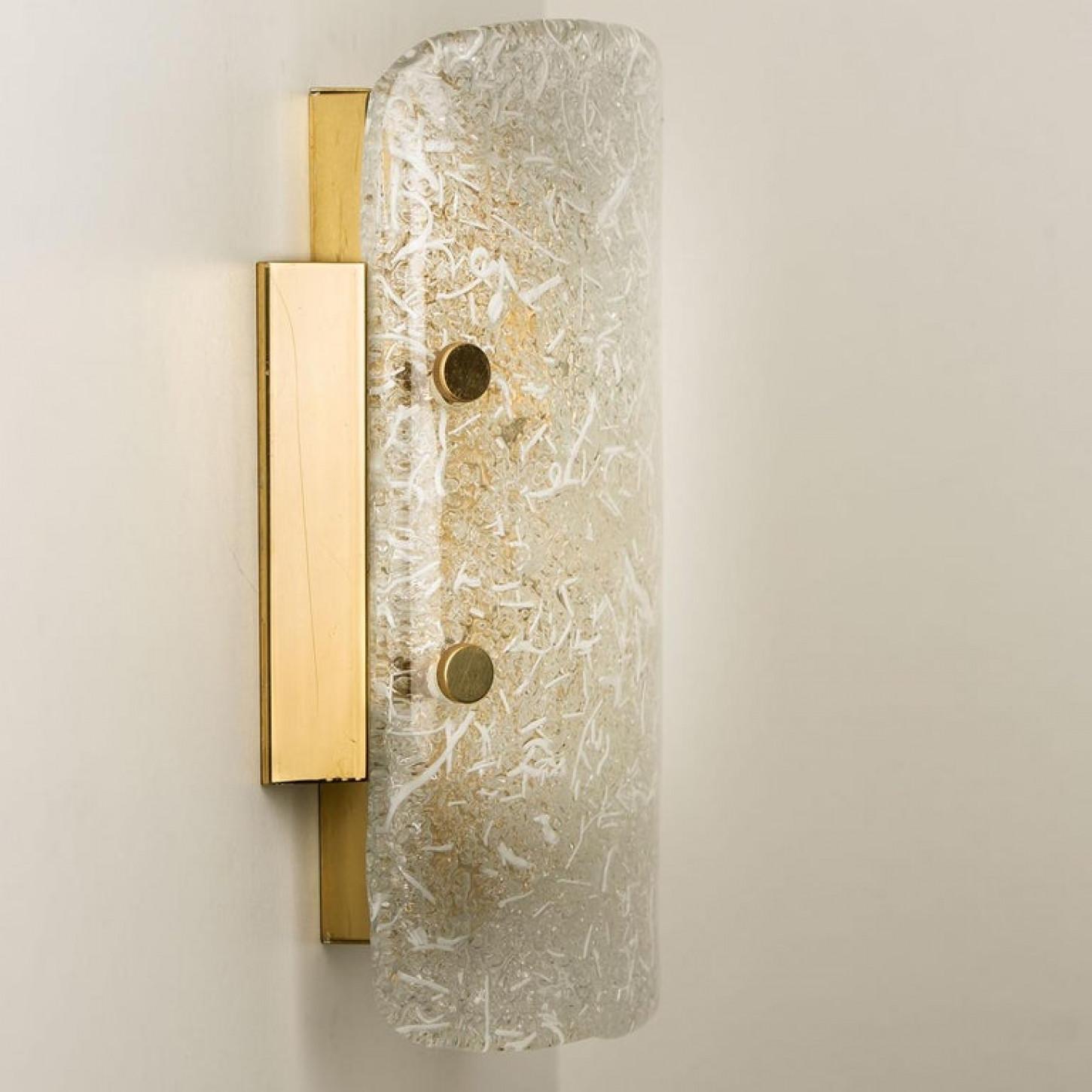 Pair of Glass Brass Wall Sconces by Hillebrand, Austria, 1960 For Sale 1