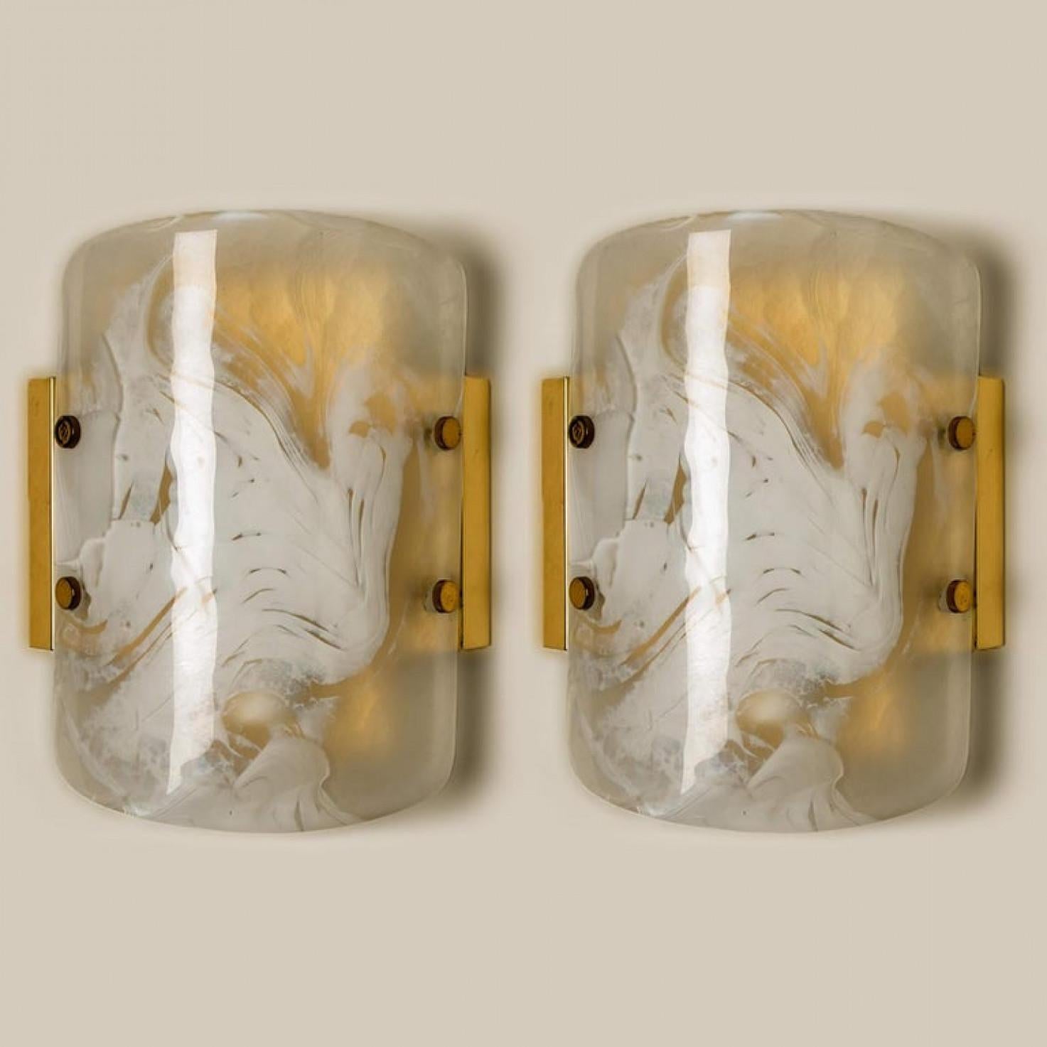 Pair of Glass Brass Wall Sconces by Hillebrand, Austria, 1960 For Sale 2