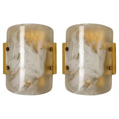 Retro Pair of Glass Brass Wall Sconces by Hillebrand, Austria, 1960