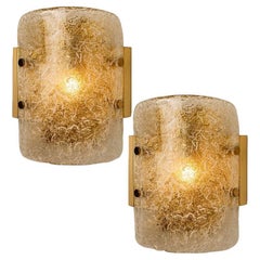 Vintage Pair of Glass Brass Wall Sconces by Hillebrand, Austria, 1960